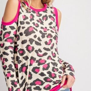 143 Story‎ Hot Pink Leopard Cold Shoulder -L